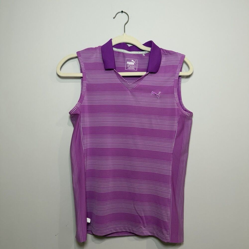 Puma Golf Women’s Sleeveless Polo Shirt Purple Striped DryCELL Size S
